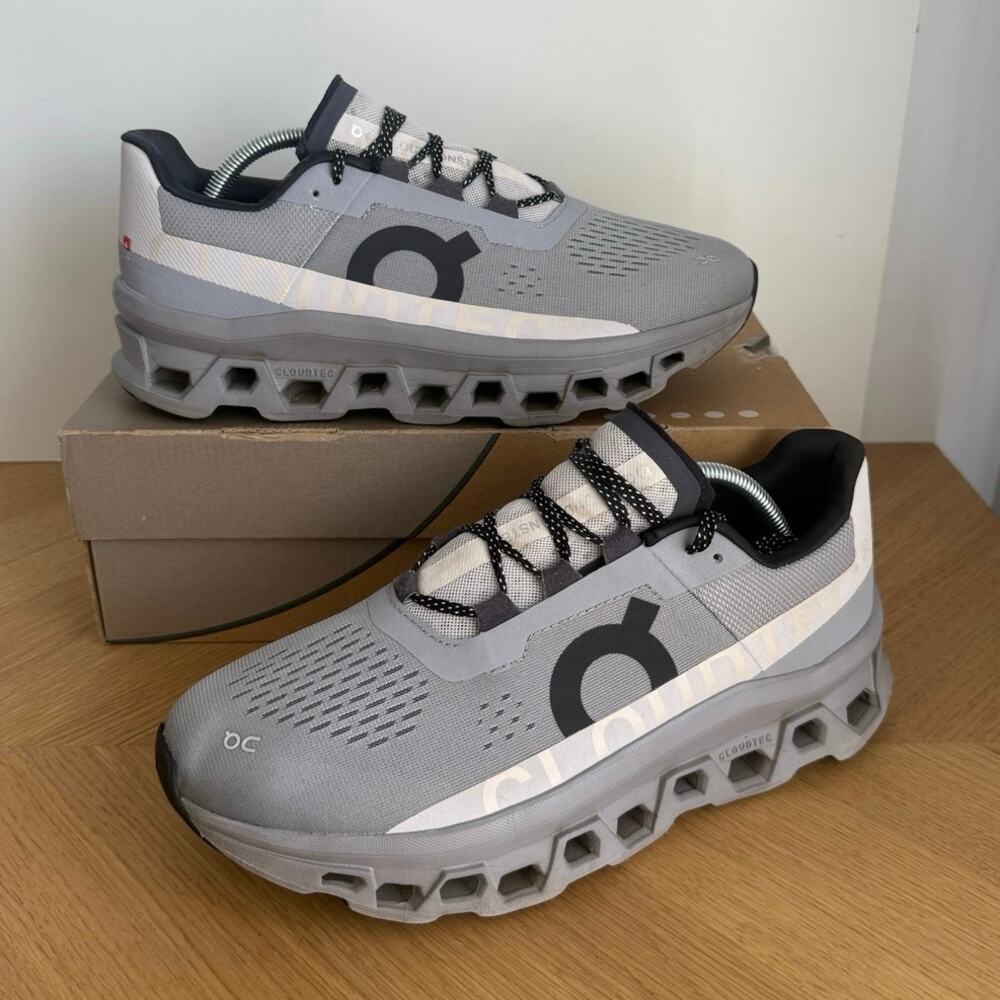 On Cloud Cloudmonster Grey/Black Men Running Sneakers- SZ 10.5 - Picture 3 of 12